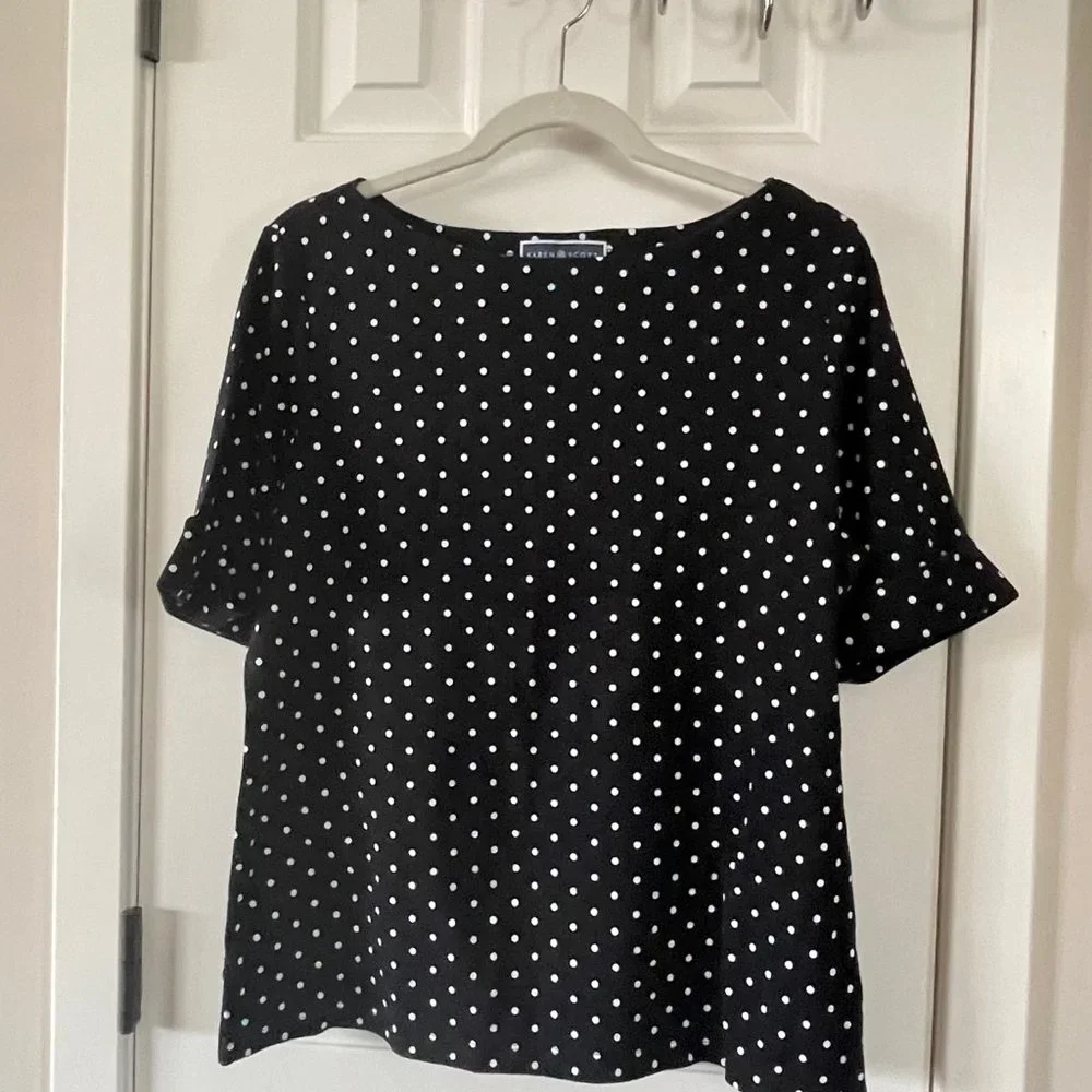 Karen Scott Black White Polka Dot Top Size Large - Picture 14 of 16